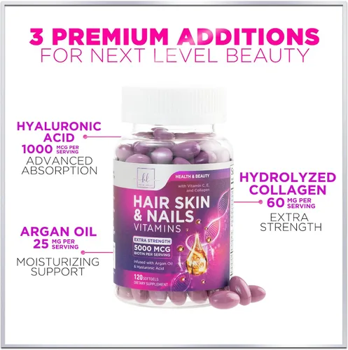 Miniatura 5 de Vitaminas para el cabello para mujeres para el crecimiento del cabello, suplemento con infusión de argán con colágeno, biotina y ácido hialurónico