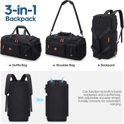 Miniatura 3 de Bolsa de gimnasio para hombres y mujeres con compartimento para zapatos y laptop, bolsa de viaje deportiva 3 en 1, mochila antirrobo para avión