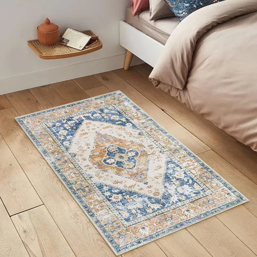 Miniatura 4 de Lahome - Tapete con diseño bohemio, pequeño, antideslizante, lavable, ultradelgado, con estampado oriental desgastado, para entrada, cocina