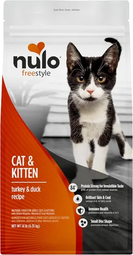 Nulo FreeStyle Alimento para gatos y gatitos alto en proteínas, receta de pavo y pato - Alimento seco natural para gatos sin granos con ácidos