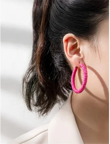 Miniatura 4 de Aretes de ratán hechos a mano, diseño circular de mimbre trenzado, diseño de mimbre de paja trenzada, estilo bohemio, aretes de gota de verano