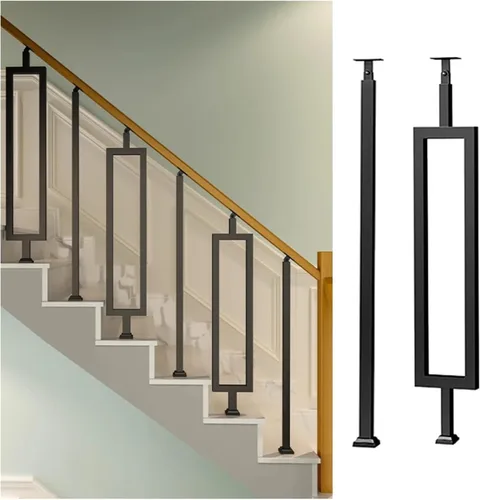Balaustres de metal para escaleras, montaje en tierra, 85/37.4 in de alto, conector de ángulo ajustable para barandilla para escaleras Negro