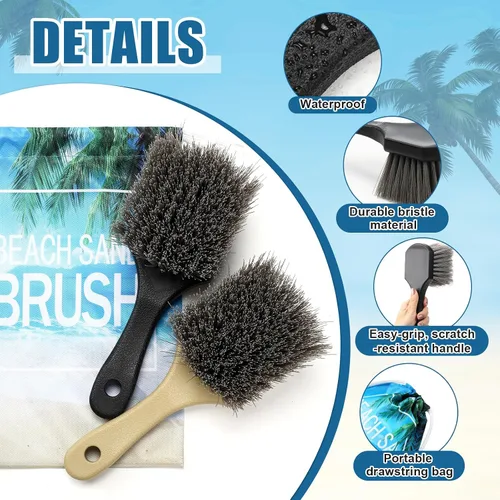 Miniatura 4 de Remerry 2 cepillos removedores de arena de playa con bolsa de cordón, accesorios de playa, cepillos para limpiar cerdas suaves para vacaciones