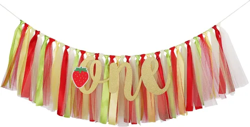 Miniatura 2 de Cartel decorativo de fresa para silla de bebé – Cartel de primer cumpleaños, accesorios para fotos, rojo, amarillo y verde, guirnalda de silla