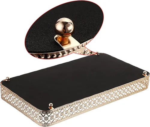 Miniatura 4 de ELLDOO Bandeja Dorada para Perfumes y Maquillaje - Almacenamiento de Joyas con Tallado Hueco, Organizador de Baratijas de Cristal y Metal para Dorado
