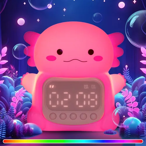 Miniatura 17 de Reloj despertador de conejo con luz nocturna para niños con entrenamiento del sueño y máquina de sonido, lámpara de silicona recargable