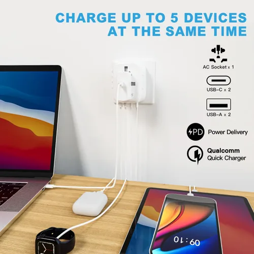 Miniatura 2 de HAPOW Adaptador de Viaje Universal, Adaptador de Corriente Internacional PD20W, 2 USB-C y 2 USB-A Cargador de Viaje de Carga Rápida, Adaptador