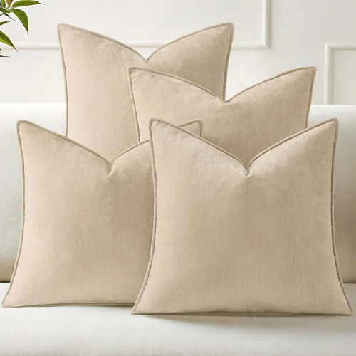 Miniatura 10 de decorUhome Juego de 4 fundas de almohada de verano de 18 x 18 pulgadas, fundas decorativas de felpilla neutra suave con diseño elegante para sala