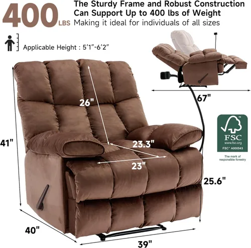 Miniatura 2 de Euthymia Silla reclinable de gran tamaño, sillas reclinables grandes y altas para adultos, 400 libras, silla reclinable grande, reclinable extra