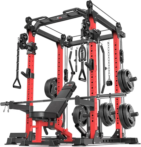 Miniatura 11 de Power Cage - Rack de Potencia Multifunción con Sistema de Cruce de Cables, Rack para Sentadillas de Capacidad de 1800 LBS con Banco de Pesas