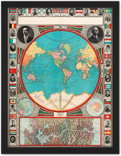 GPC 1913 Mapa del mundo Colonial Power Canal de Panamá - Póster enmarcado grande para decoración de pared, 18 x 24 pulgadas