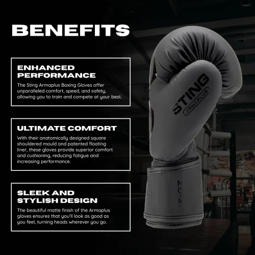 Miniatura 5 de Guantes de boxeo STING Armaplus Material exterior T3, sistema de revestimiento flotante, relleno de núcleo Hi Flow, correa de soporte de muñeca