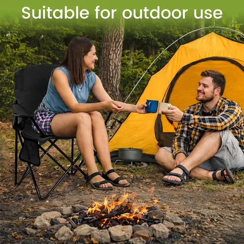 Miniatura 5 de Silla plegable para acampar con portavasos y bolsa de almacenamiento lateral, capacidad de 300 libras, ligera, respaldo alto, portátil para playa
