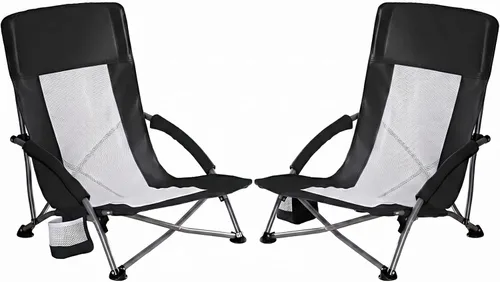 Miniatura 9 de NEWBULIG Silla de playa plegable para adultos, silla de césped de perfil bajo con portavasos y bolsa de transporte, asiento extra ancho y respaldo
