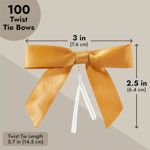 Miniatura 4 de Juvale Lazos de satén torcidos – Acentos de lazo dorado – Mini cintas para manualidades y decoración de bolsas de golosinas, paquete de 100, bandas
