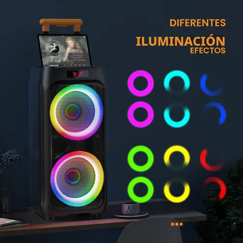 Miniatura 7 de JYX Máquina de karaoke con 2 micrófonos inalámbricos, altavoz Bluetooth portátil grande de 24 pulgadas para adultos con sistema PA de luz RGB