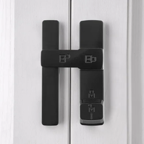 Miniatura 6 de INIRET Cerradura de puerta de granero negra de 180 grados, cerradura de puerta abatible, cerradura de puerta de aleación de zinc, protege