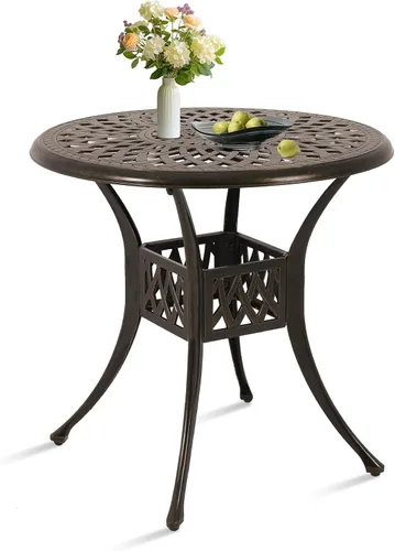 Miniatura 3 de Mesa de comedor para patio, mesa de patio de aluminio fundido con agujero para paraguas, mesa de bistró al aire libre para patio trasero, jardín