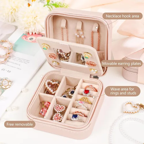Miniatura 2 de CHMI Joyero de viaje, regalos de damas de honor, regalos de viaje para mujeres, pequeña caja organizadora de joyas, estuche de viaje para joyería