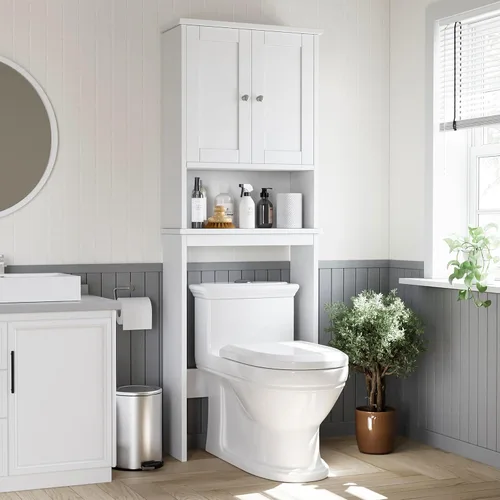 Miniatura 7 de Shintenchi Gabinete de almacenamiento sobre el inodoro, baño sobre el estante del inodoro, organizador de estante ajustable para baño con barra