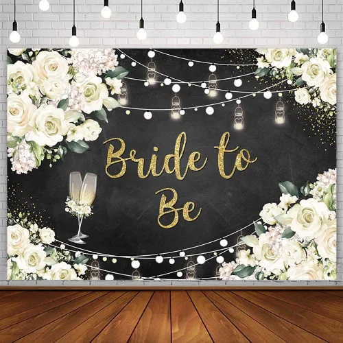 AIBIIN Telón de fondo floral blanco de 7 x 5 pies, decoración de fiesta de despedida de soltera, suministros para parejas, boda, señorita a señora,