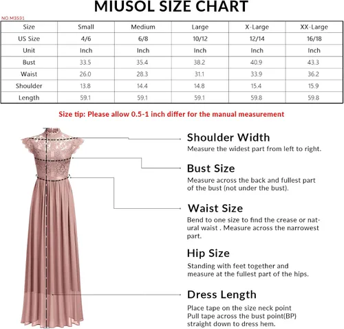 Miniatura 6 de Vestido Miusol de encaje floral, formal, hombro cubierto, para noche, largo, fiesta, para mujer