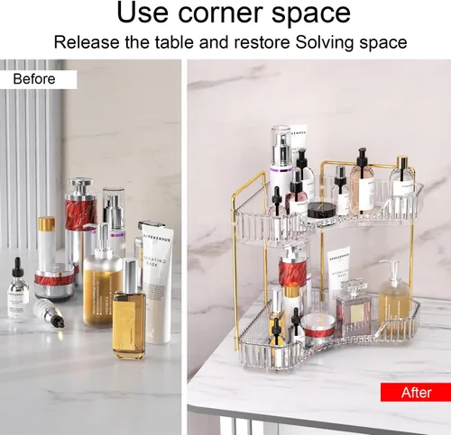 Miniatura 4 de GTI Organizador de 2 niveles para encimera de baño, organizador de esquina multifunción para encimera de baño, organizador de maquillaje y perfume