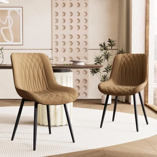 Miniatura 12 de Rowill Juego de 2 sillas de comedor modernas de piel sintética con marco de metal grueso, tapicería resistente a los arañazos, asiento ampliado