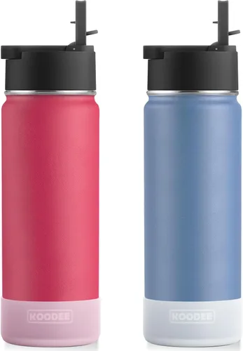 Miniatura 28 de Koodee Paquete de 2 botellas de agua, de 12 onzas, acero inoxidable, con aislamiento al vacío, con tapa de boquilla a prueba de fugas, color verde