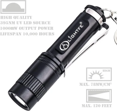 Miniatura 2 de Linterna de llavero UV de luz negra con fuente LED UV de alta potencia de 395 nm de alta potencia y haz fuerte para luz detectora de orina