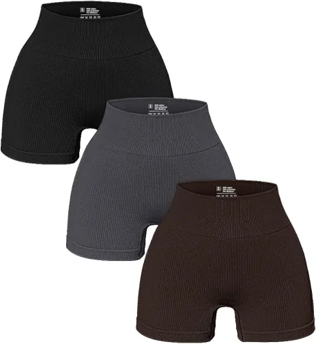 OQQ - 3 piezas para mujer, pantalones cortos de yoga, Leggings de entrenamiento, atléticos, sin costuras, cintura alta, de gimnasio