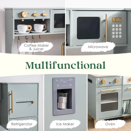 Miniatura 5 de ROBUD Juego de Cocina de Juguete, Cocina de Madera con Máquina de Hielo, Refrigerador, Cafetera, Horno, Lavavajillas, Microondas, Accesorios