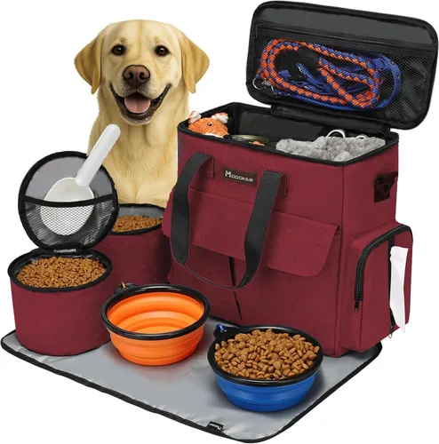 Miniatura 14 de Modoker Bolsa de comida para perros, juego de viaje aprobado por aerolíneas, organizador portátil de accesorios de pañales con 2 contenedores de Rosa