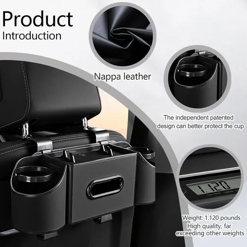 Miniatura 4 de Organizador de asiento trasero de automóvil, 4 en 1, caja de almacenamiento multifuncional para asiento trasero de automóvil con soporte para vasos