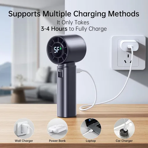 Miniatura 7 de Ventilador turbo portátil de mano, batería de ventilador personal de 4000 mAh funciona para 3-16 horas, recargable por USB, motor de alta velocidad