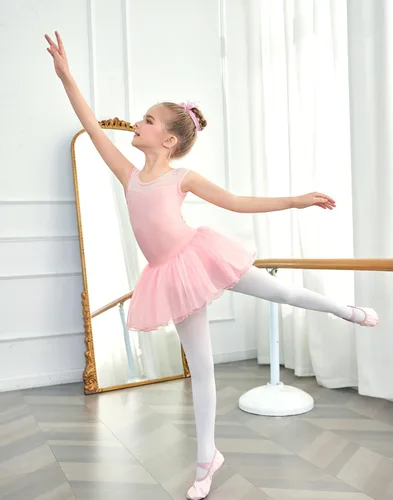 Miniatura 5 de Zaclotre Leotardo de Ballet para Niñas con Espumas Brillantes Sin Mangas de Malla, Vestido de Baile, Tutú, Traje de Bailarina para Niños