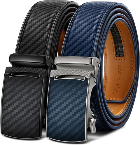 Miniatura 12 de BULLIANT - Paquete de 2 cinturones de cuero con trinquete para hombre, ajustables, corte de 1 3/8 para un ajuste perfecto, regalo para hombre