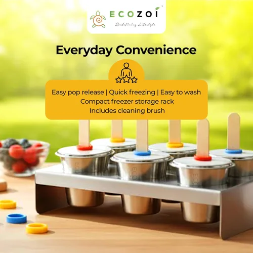 Miniatura 8 de Ecozoi Moldes y estante de acero inoxidable para paletas – 6 mini máquinas redondas de paletas de hielo + 30 palos de bambú reutilizables + 12