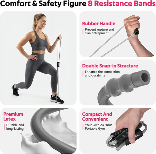 Miniatura 5 de Bandas de resistencia, figura 8 bandas de ejercicio de fitness con asas, 8 bandas de resistencia en forma de 3 para estiramiento de brazos