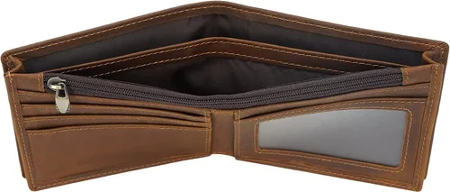 Miniatura 5 de Polare - Cartera plegable de piel de caballo loco natural para hombre, con bloqueo RFID