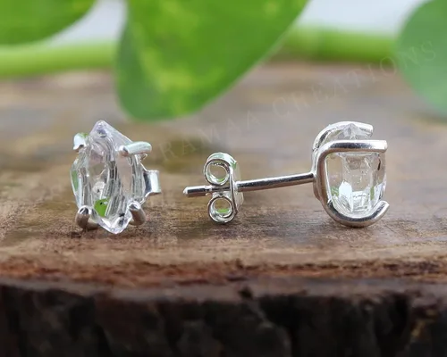 Miniatura 7 de Pendientes de diamante Herkimer crudo Aretes de diamante Herkimer de 4 puntas Joyas hechas a mano Plata de ley 925