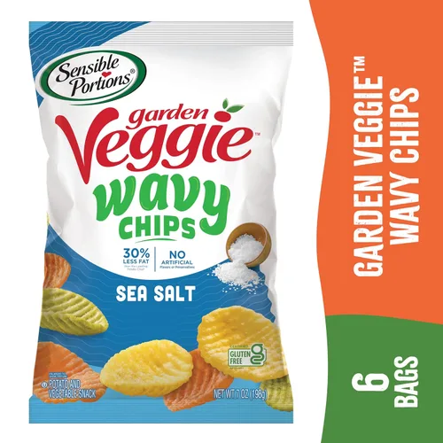 Miniatura 7 de Sensible Portions Chips ondulados vegetarianos, sabor a sal marina, chips sin gluten, bolsa de 7 onzas, paquete de 6