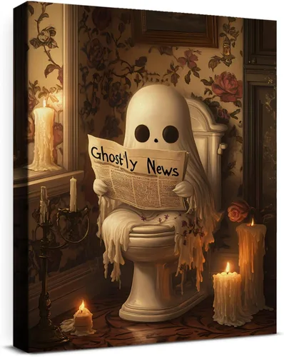 Miniatura 26 de QPVXSST Arte de Pared Interesante de Fantasma de Halloween para Baño, Póster Impreso en Lienzo de Estilo Gótico, Decoración de Baño con Diseño