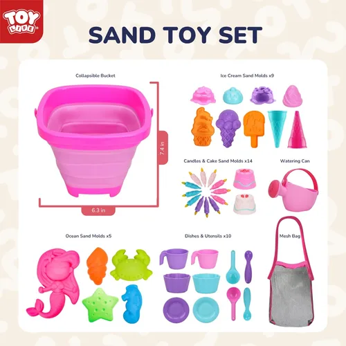 Miniatura 3 de TOY Life 41 piezas de juguetes de playa para niños de 4 a 8 años, juguetes de arena plegables para niños pequeños con cubo de silicona, palas y kit