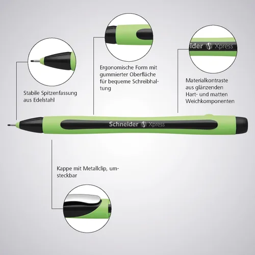 Miniatura 7 de Schneider Xpress Premium Fineliner, punta porosa de 0,8 mm, barril verde claro, colores de tinta surtidos, cartera de 6 bolígrafos: negro, rojo