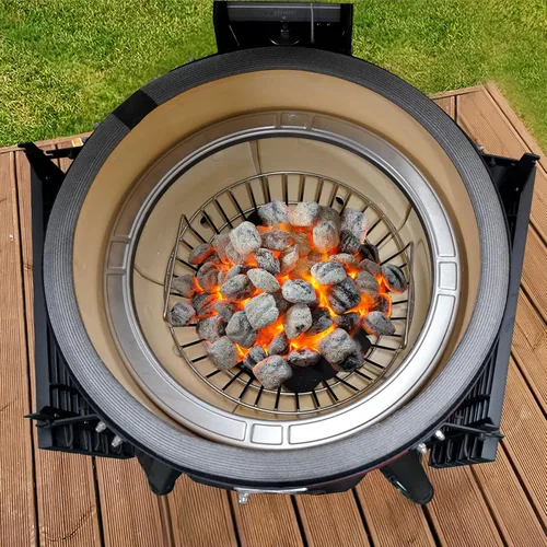 Miniatura 6 de only fire Cesta de ceniza de carbón, soporte de carbón de acero inoxidable con asas, accesorios para parrilla, se ajusta a Kamado Joe Classic