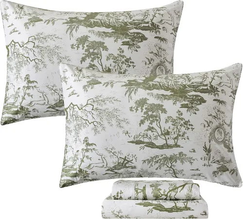 Miniatura 48 de FADFAY Juego de sábanas de rosas blancas, ropa de cama vintage floral de rosas, ropa de cama estilo rústico, 100% algodón egipcio percal, 800 hilos