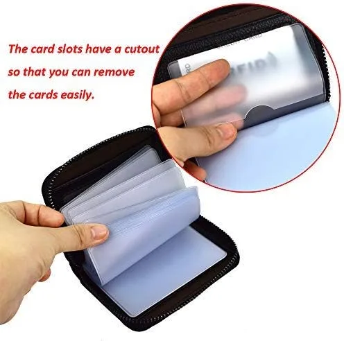 Miniatura 6 de Lacheln Portatarjetas para mujeres y hombres, carteras pequeñas RFID, estuche para tarjetas de crédito, organizadores de dinero, Negro, 20 ranuras