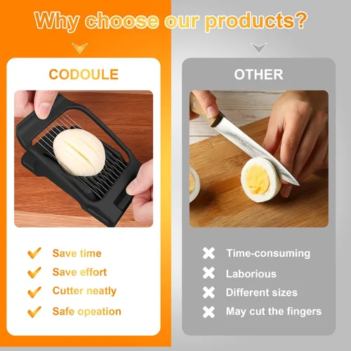 Miniatura 6 de Cortador de huevos para huevos duros Cortador de fresas (Negro)
