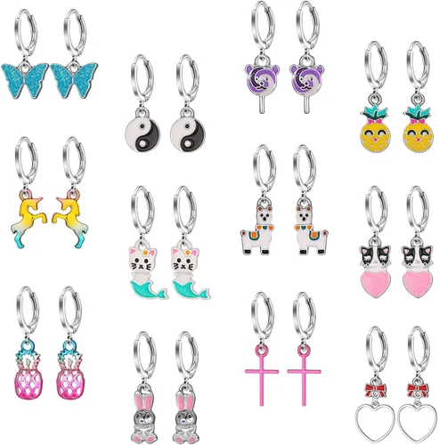 Aganippe 121618 pares de aretes colgantes de acrílico hipoalergénicos lindos aretes de aro colgantes de varios colores bandera de flores de zorro